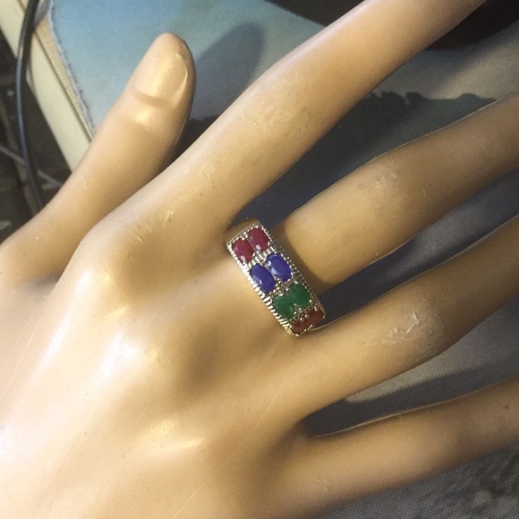 Astonishing raw sapphire ruby emerald band ring - Picture 5 of 8